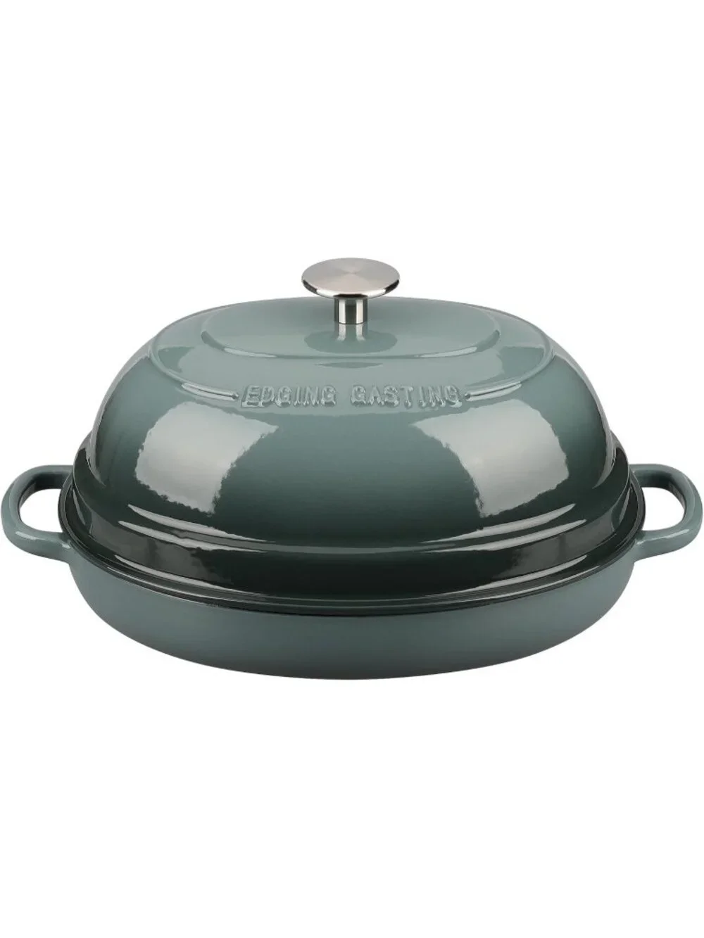 Slate Blue 6QT Oval Cast Iron Dutch Oven Pot with Lid Bread Dutch Baking Pan